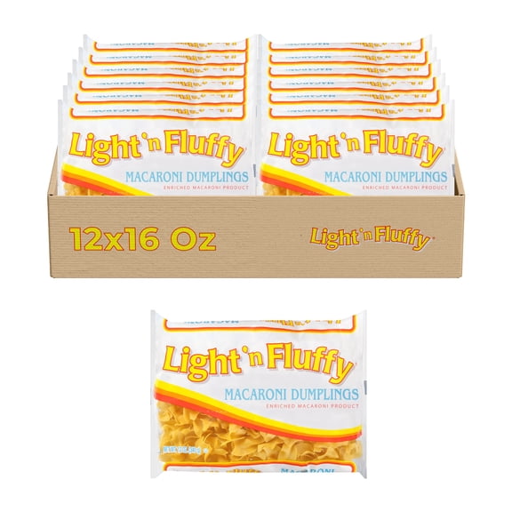 Light 'n Fluffy Macaroni Dumpling Pasta, 12-Pack (12 oz Each) Traditional Egg Pasta for Soups, Casseroles & Hearty Meals