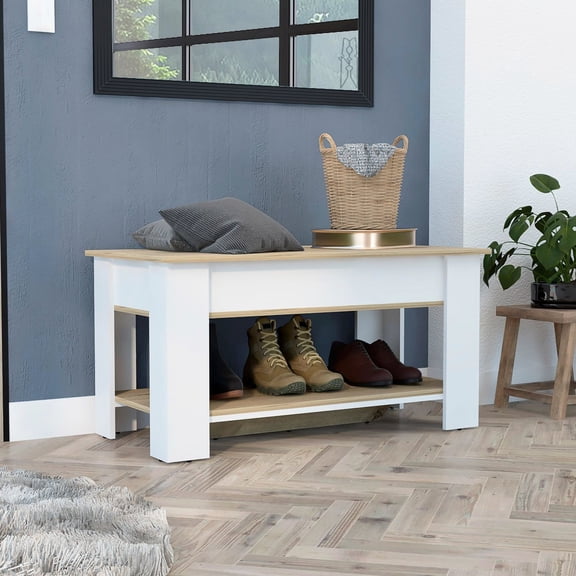 Light oak/white color - Liftable top storage - Bedroom organization - Four - legged table