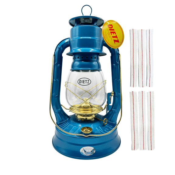 Light of Mine - Dietz #08 Air Pilot Blue with Gold Trim Oil Lantern with Replacement Wick Strips (Blue with Gold Trim)