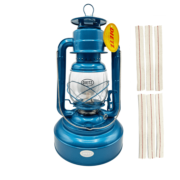 Light of Mine - Dietz #2500 Jupiter Blue Oil Lantern Bundle Including 6-Pack of 100% Cotton 7/8" Replacement Wick Strips (#2500, BLUE)