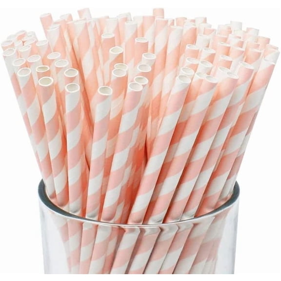 Light pink striped paper straws, candy pink and white cake stick straws, suitable for baby parties, weddings, birthday decorations drinking straws, white, pink, 6*197mm