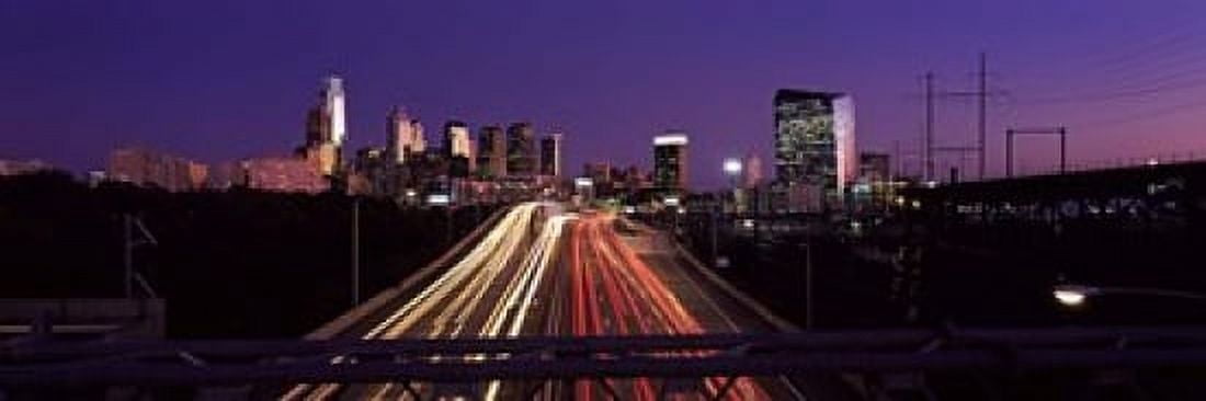 Light streaks of vehicles on highway at dusk Philadelphia Pennsylvania USA Canvas Art - Panoramic Images (18 x 6)
