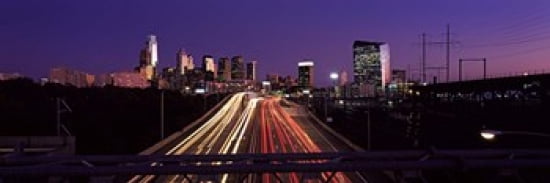 Light streaks of vehicles on highway at dusk Philadelphia Pennsylvania USA Canvas Art - Panoramic Images (36 x 12)