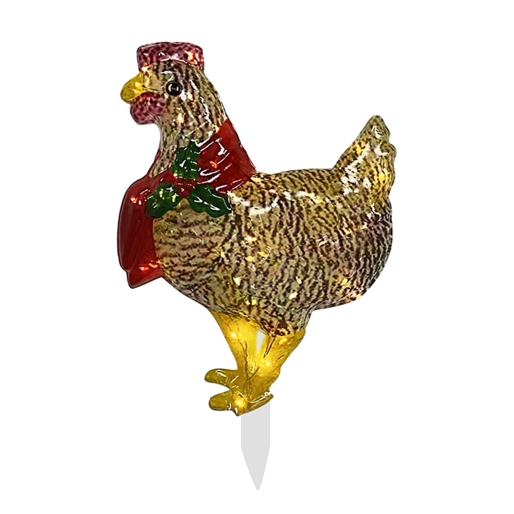 Light up Chicken Ornaments with Scarf Chicken Sculpture Outdoor Rooster
