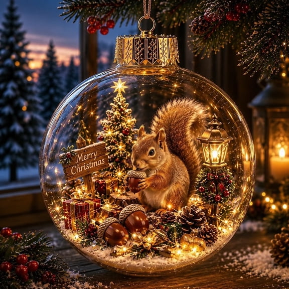 Light‑up Christmas Ball Ornaments, 8‑Style Woodland Animal Scene Transparent Hanging Baubles, Warm LED Light Winter Forest Creature Decor for Xmas Tree Home Holiday Decoration,H