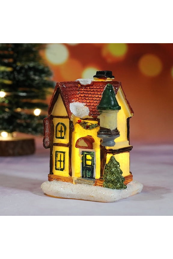 Light up Christmas village house, micro landscape resin house small ornaments, Christmas gift