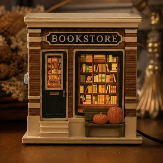 Light-up Coffee Time Pedestal 3-Wick Candle Holder, Vintage Resin Coffee Shop Bookstore Street Scene Decor, LED Tabletop Home Decoration Gift