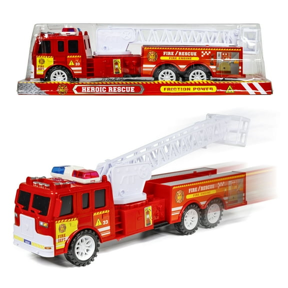 Light up Fire Engine Rescue Truck with Firefighter Utility Bucket, Red Ages 3-8