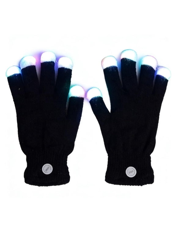 Light up Gloves Fingertips, 2026 LED Rave Glove, 7 Colors Light Show Lights up Finger Gloves for Gloving, Lighting(Black)