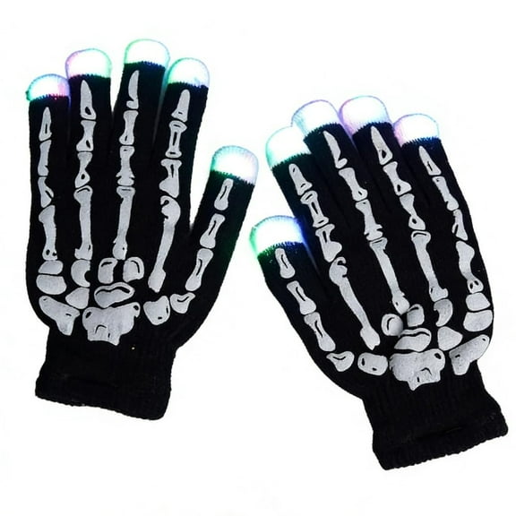 Light up Gloves Fingertips, 2026 LED Rave Glove, 7 Colors Light Show Lights up Finger Gloves for Gloving, Lighting（Skeletons）
