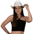 thumbnail image 1 of Light up LED Flashing Sequin Cowboy Hat (White) – Sparkly Glitter Cowgirl Hat for Disco, Party, Birthday by PartyGlowz, 1 of 7