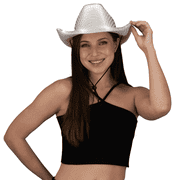 Light up LED Flashing Sequin Cowboy Hat White   Sparkly Glitter Cowgirl Hat for Disco, Party, Birthday by PartyGlowz