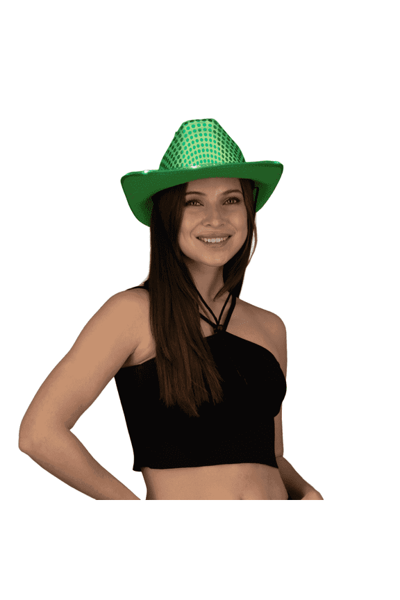 Light up LED Flashing Sequin Cowboy Hat (Green) – Sparkly Glitter Cowgirl Hat for Disco, Birthday, Party by PartyGlowz