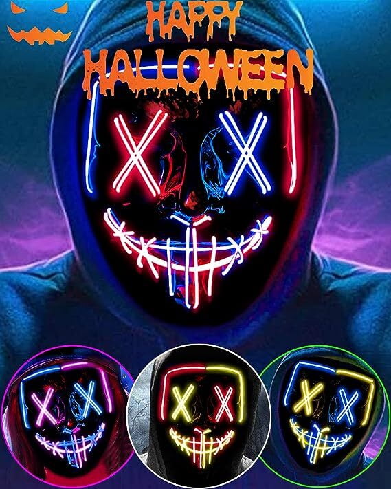 Light up Mask LED Mask, Scary Halloween Mask, Glow Neon Mask Costume Mask & El Wire for Men