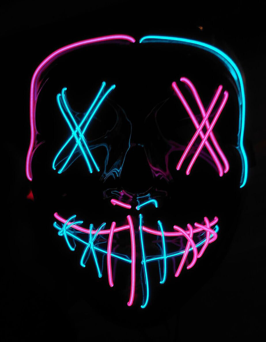 Light up Mask Purge EL Wire LED Glow X Eyes Mask Pink Teal
