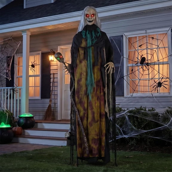 Light-up Standing Talking Creepy Witch with Skull Staff