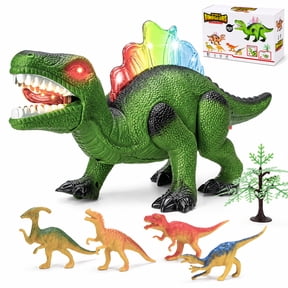 Zacro Light-up Walking Dinosaur Toy for Kids, 12 inch Electronic Dinosaur with Roaring Sound, Walking & Light Up Dinosaur Toys with 4 Dino Figures, Gift for Boys Girls Age 3-7 - Green