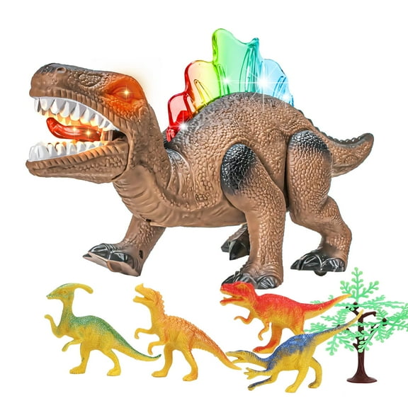Light-up Walking Dinosaur Toy for Kids, 12 inches Electronic Dinosaur with Roaring Sound Robot Dinosaur Gift for Boys & Girls 3 4 5 6 7 Years - Brwon