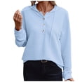 thumbnail image 1 of Light-weight Hoodies Womens Fall Casual Comfy Polyester Solid Hooded Sweatshirt 1/4 Button Pullover Top (S, Light Blue), 1 of 6