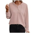 thumbnail image 1 of Light-weight Hoodies Womens Fall Casual Comfy Polyester Solid Hooded Sweatshirt 1/4 Button Pullover Top (XL, Pink), 1 of 6