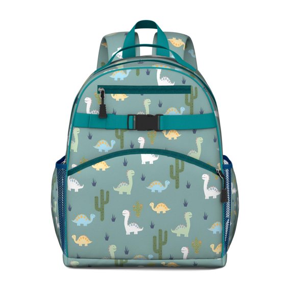 LightBlue Cartoon Dinosaurs Cacti Pattern Backpack for School,Cute School Bag,Schoolbag with Adjustable Shoulder Straps & Padded Back,15.25"x11.5"x5.25"