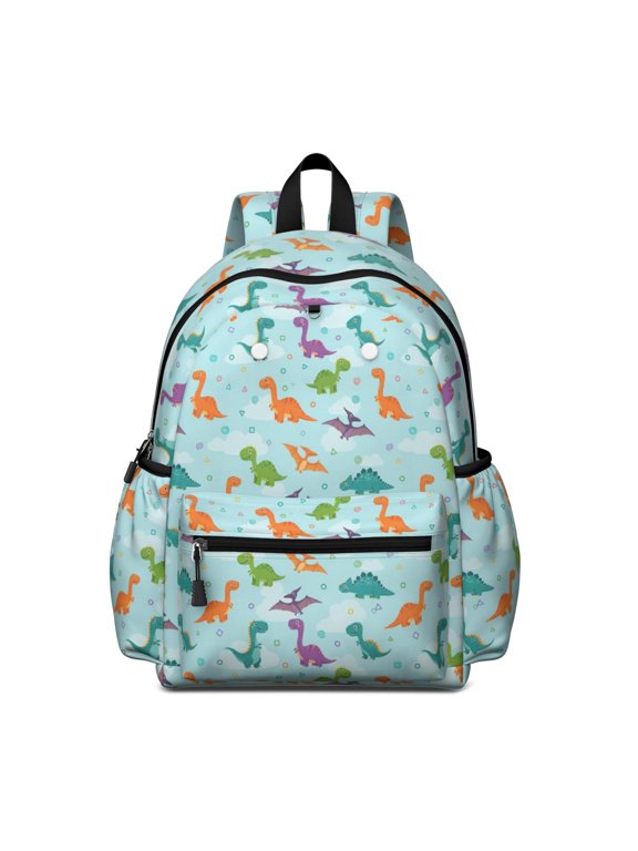 LightBlue Cartoon Dinosaurs Geometric Cute School Backpack with Padded Back and Adjustable Shoulder Straps 13.4"x11"x4.7"
