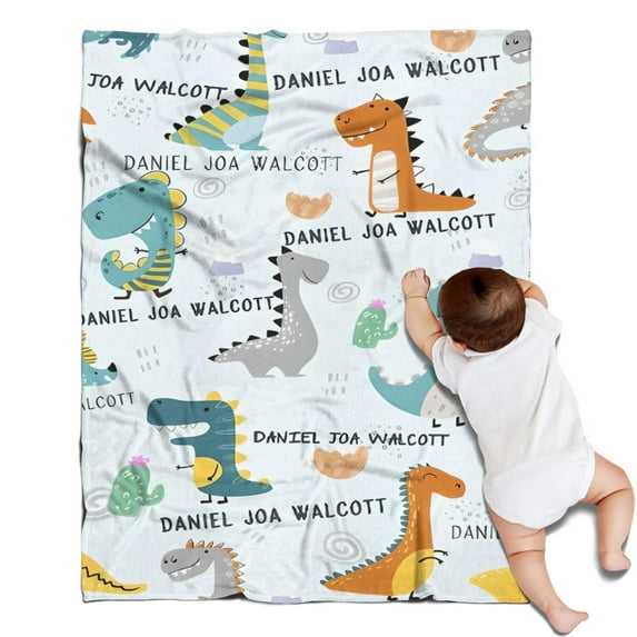 LightBlue Cartoon Dinosaurs Name Pattern Blanket,Comfortable Soft Flannel Throw Blanket,All Season,Warm Lightweight Blankets for Sofa Bed Couch Living Room Chair,30"x40"