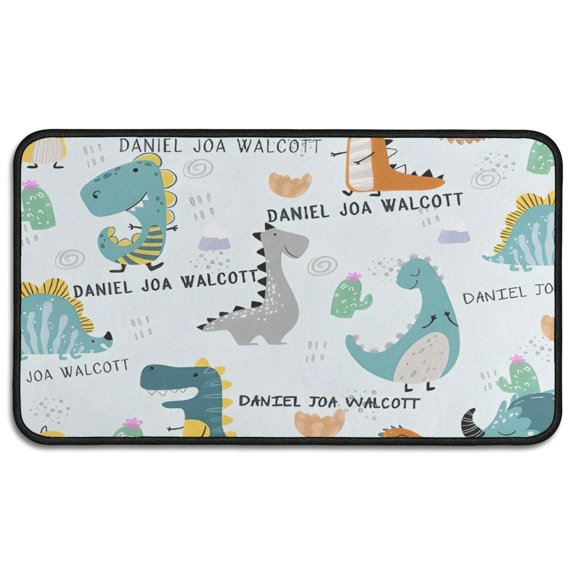 LightBlue Cartoon Dinosaurs Name Pattern Door Rugs,Washable Non Slip Door Mats Indoor,Decorative Door Mats,Entry Mat Indoor for Entrance,Bedroom,Kitchen,Bathroom,30"x17"