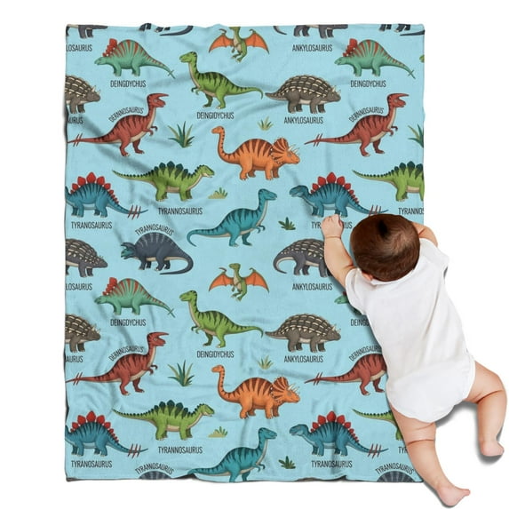 LightBlue Cartoon Dinosaurs Names Pattern Blanket,Comfortable Soft Flannel Throw Blanket,All Season,Warm Lightweight Blankets for Sofa Bed Couch Living Room Chair,30"x40"