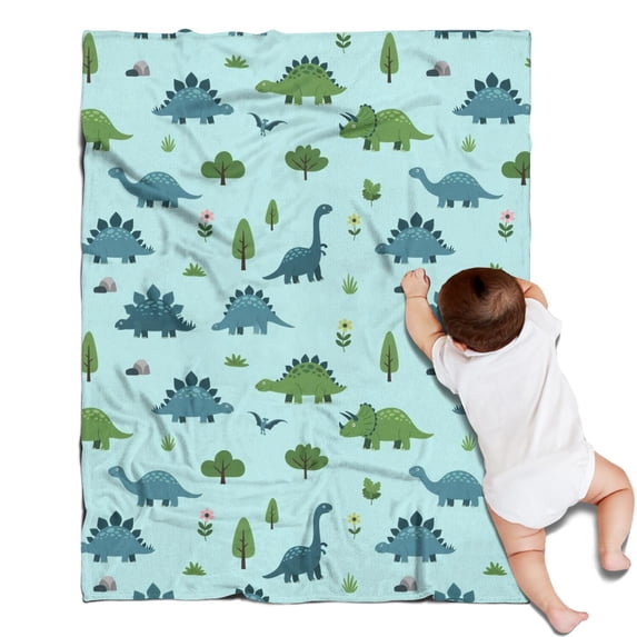 LightBlue Cartoon Dinosaurs NatureElements Pattern Blanket,Comfortable Soft Flannel Throw Blanket,All Season,Warm Lightweight Blankets for Sofa Bed Couch Living Room Chair,30"x40"