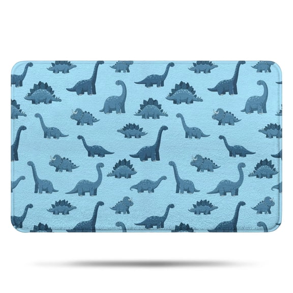 LightBlue Cartoon Dinosaurs Pattern Bathroom Rugs Mat,Non Slip Microfiber Bathroom Rug,Rubber Backing,Soft Bathroom Mats for Bathroom Floor,Tub and Shower,17x27in(43x68cm)