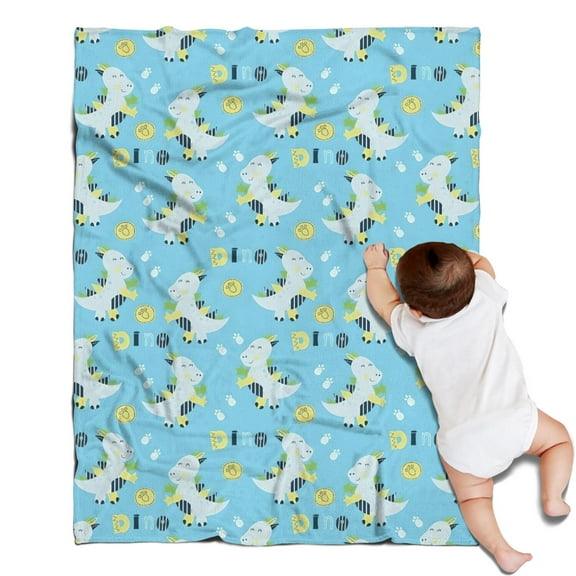 LightBlue Cartoon Dinosaurs Pattern Blanket,Comfortable Soft Flannel Throw Blanket,All Season,Warm Lightweight Blankets for Sofa Bed Couch Living Room Chair,30"x40"