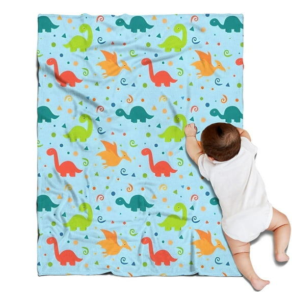 LightBlue Cartoon Dinosaurs Patterns Pattern Blanket,Comfortable Soft Flannel Throw Blanket,All Season,Warm Lightweight Blankets for Sofa Bed Couch Living Room Chair,30"x40"