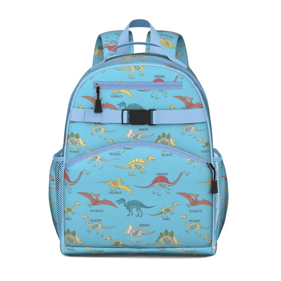 LightBlue Cartoon Dinosaurs Skeletons Pattern Backpack for School,Cute School Bag,Schoolbag with Adjustable Shoulder Straps & Padded Back,15.25"x11.5"x5.25"