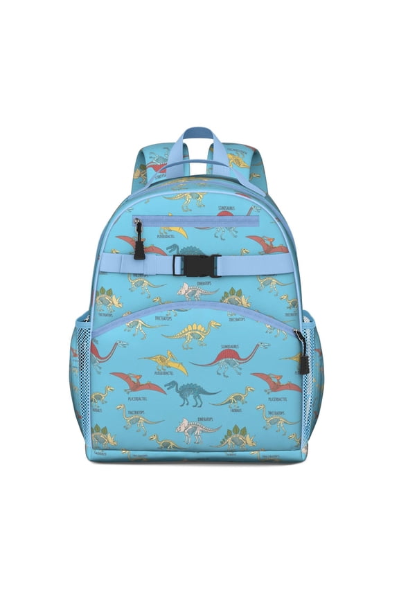 LightBlue Cartoon Dinosaurs Skeletons Pattern Backpack for School,Cute School Bag,Schoolbag with Adjustable Shoulder Straps & Padded Back,15.25"x11.5"x5.25"