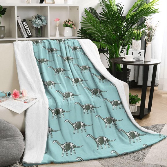 LightBlue Cartoon Dinosaurs Skeletons Pattern Blanket,Comfortable Soft Flannel Throw Blanket,All Season,Warm Lightweight Blankets for Sofa Bed Couch Living Room Chair,50"x60"