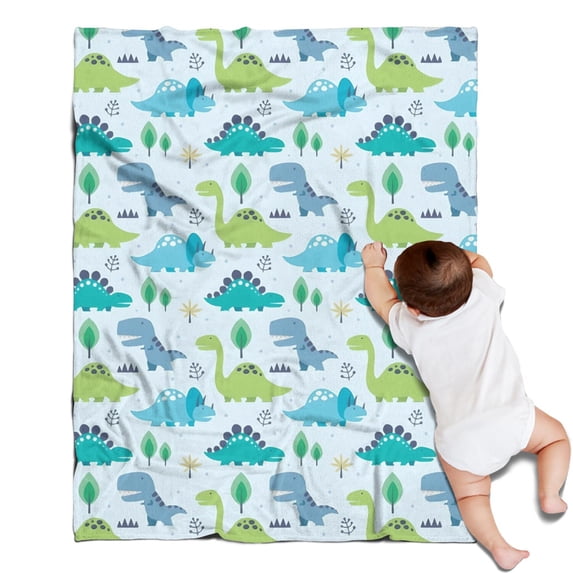 LightBlue Cartoon Dinosaurs Trees Pattern Blanket,Comfortable Soft Flannel Throw Blanket,All Season,Warm Lightweight Blankets for Sofa Bed Couch Living Room Chair,30"x40"