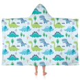 thumbnail image 1 of LightBlue Cartoon Dinosaurs Trees Pattern Hooded Bath Towel，50"x30" for Ages 3 To 12 Kids, Quick Dry Lightweight Soft Microfiber Hood Beach Towel Cover Up for Kids, 1 of 7