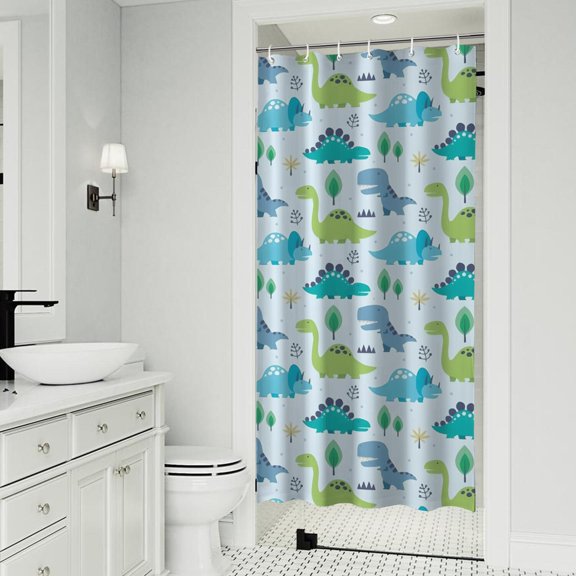 LightBlue Cartoon Dinosaurs Trees Pattern Shower Curtain 36"x72" ,Bathroom Decorative Shower Curtains Set with 12 Hooks,Modern Waterproof Washable Shower Curtain