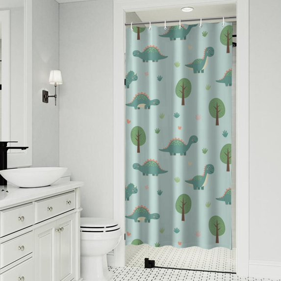 LightBlue Cartoon Dinosaurs Trees Pattern Shower Curtain 36"x72" ,Bathroom Decorative Shower Curtains Set with 12 Hooks,Modern Waterproof Washable Shower Curtain