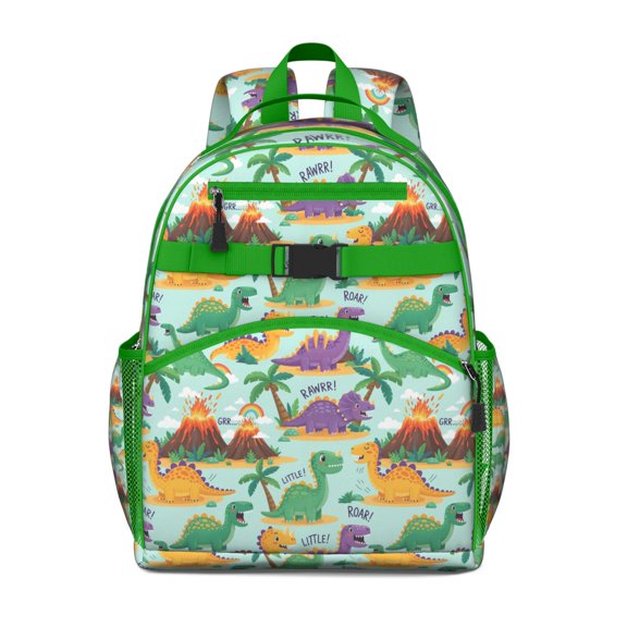 LightBlue Cartoon Dinosaurs Volcanoes Pattern Backpack for School,Cute School Bag,Schoolbag with Adjustable Shoulder Straps & Padded Back,15.25"x11.5"x5.25"