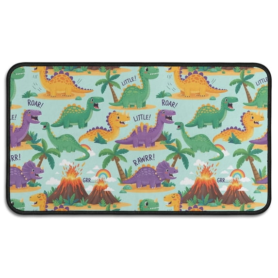 LightBlue Cartoon Dinosaurs Volcanoes Pattern Door Rugs,Washable Non Slip Door Mats Indoor,Decorative Door Mats,Entry Mat Indoor for Entrance,Bedroom,Kitchen,Bathroom,30"x17"