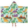 thumbnail image 1 of LightBlue Cartoon Dinosaurs Volcanoes Pattern Hooded Bath Towel，50"x30" for Ages 3 To 12 Kids, Quick Dry Lightweight Soft Microfiber Hood Beach Towel Cover Up for Kids, 1 of 7