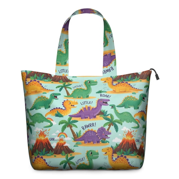 LightBlue Cartoon Dinosaurs Volcanoes Pattern Travel Tote Bags for Women Carry On,Large Weekender Bags for Women Travel,Multi Functional Duffle Bag for Work,Shopping,Sports