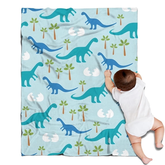 LightBlue Dinosaurs Eggs Palms Pattern Blanket,Comfortable Soft Flannel Throw Blanket,All Season,Warm Lightweight Blankets for Sofa Bed Couch Living Room Chair,30"x40"