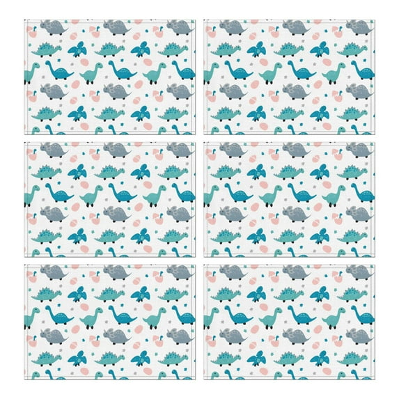 LightBlue Dinosaurs Eggs Pattern Summer Placemats Table Placemats Set Of 6-Linen Kitchen Washable Placemats Table Mats 11.8"x17.7" Non-Slip Heat Resistant