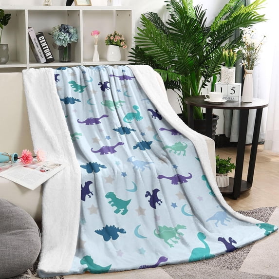 LightBlue Dinosaurs Stars Moons Pattern Blanket,Comfortable Soft Flannel Throw Blanket,All Season,Warm Lightweight Blankets for Sofa Bed Couch Living Room Chair,40"x50"