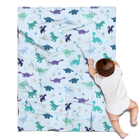 LightBlue Dinosaurs Stars Moons Pattern Blanket,Comfortable Soft Flannel Throw Blanket,All Season,Warm Lightweight Blankets for Sofa Bed Couch Living Room Chair,30"x40"