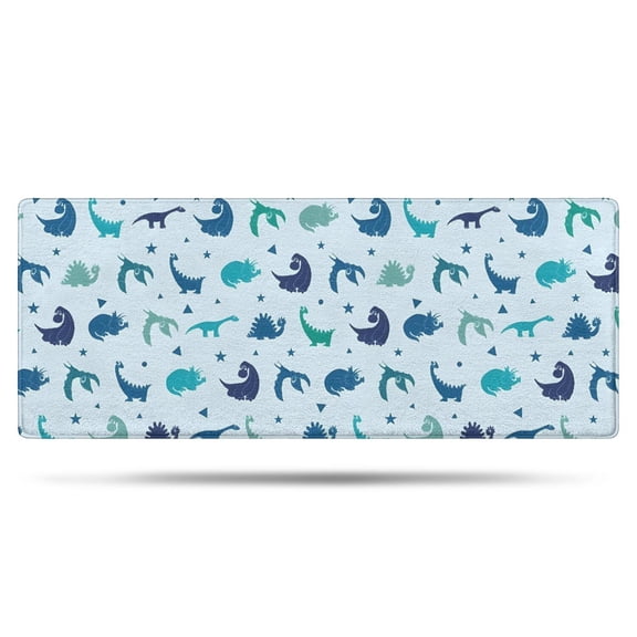 LightBlue Dinosaurs Stars Triangles Pattern Bathroom Rugs Mat,Non Slip Microfiber Bathroom Rug,Rubber Backing,Soft Bathroom Mats for Bathroom Floor,Tub and Shower,60x24in(150x60cm)