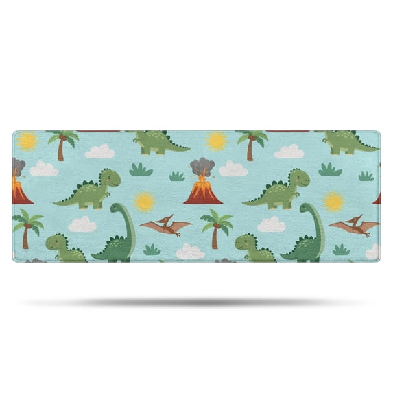 LightBlue Dinosaurs Volcanoes Pattern Bathroom Rugs Mat,Non Slip Microfiber Bathroom Rug,Rubber Backing,Soft Bathroom Mats for Bathroom Floor,Tub and Shower,47x17in(120x43cm)